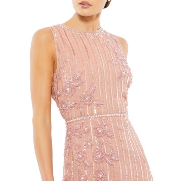 Mac Duggal STRIPED FLORAL EMBELLISHED SLEEVELESS MIDI DRESS size 10 - Picture 5 of 12